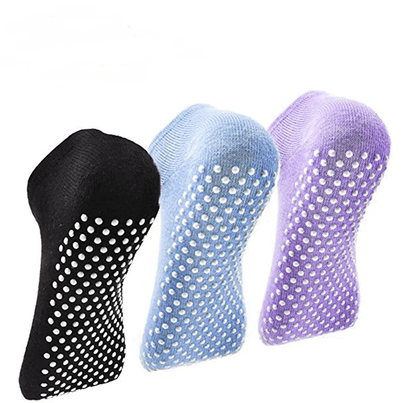 Colorful anti-slip breathable women's socks with massage granules in black, blue, and purple. Perfect for sports activities - SF0289